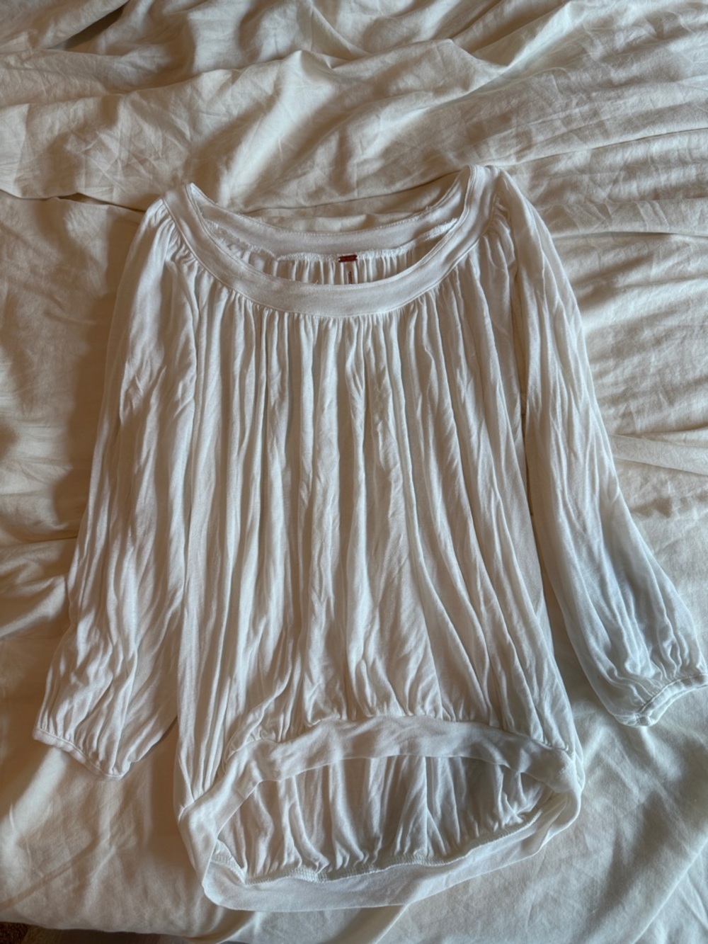 Free People Sheer White Scoop Neck Blouse